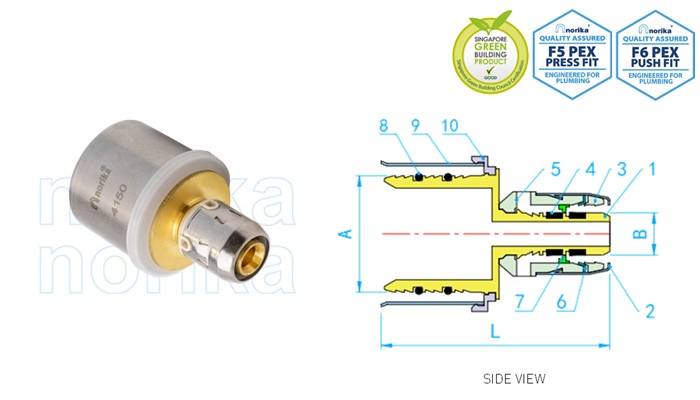 PEX F5 Press-Fit to PEX F6 Push-Fit Reducer